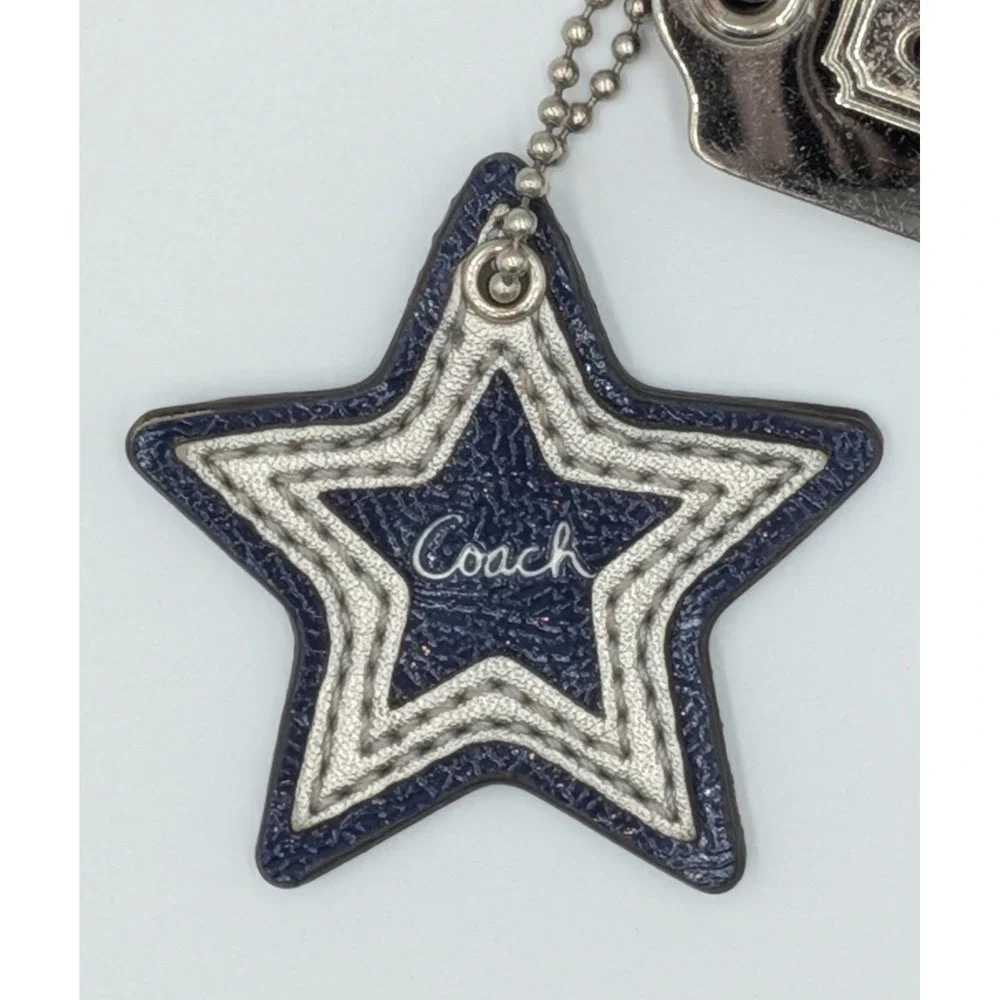 Coach Charm Hangtag Mix Navy Star Leather & Silver Logo Hangtags Bag Accessories